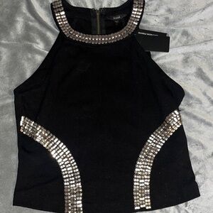 Guess Black Sleeveless Embellished Crop Tank Top